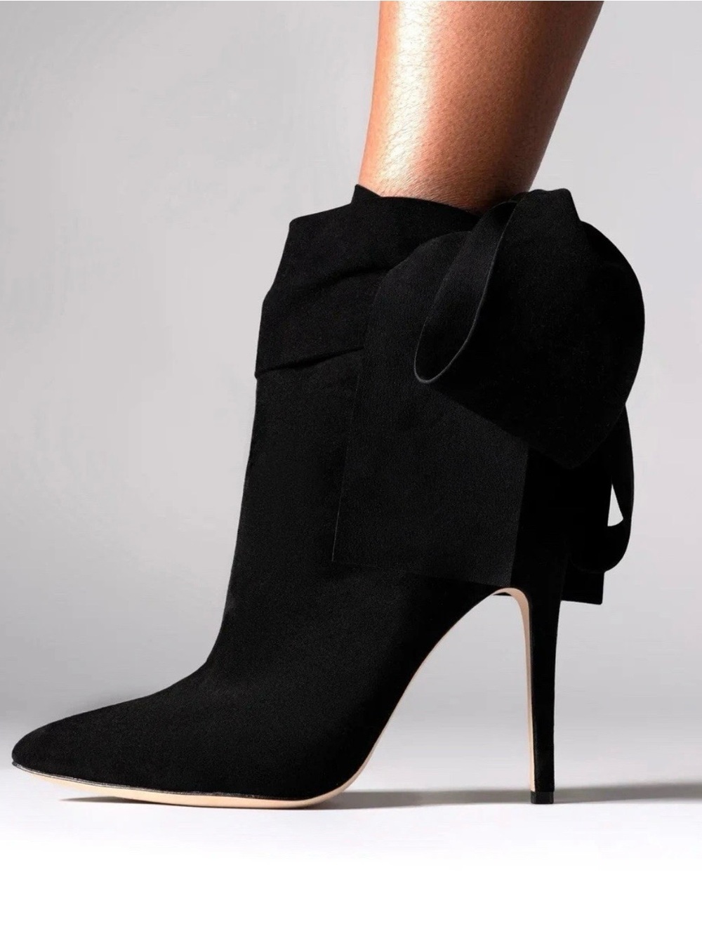 Heeled Boots Aminah Abdul Jillil. Black Suede Ankle Tie Stiletto - Women's. 6.